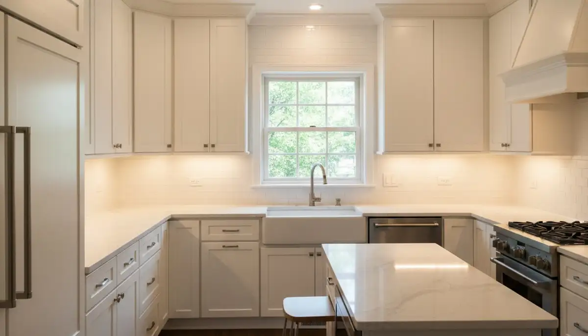Finished cabinet refinishing in Chicago, IL showcasing smooth, durable kitchen surfaces by professional painters