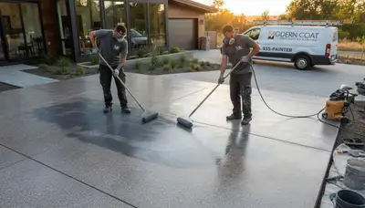 Professional concrete staining on residential patio floor in Chicago, IL by expert house painters