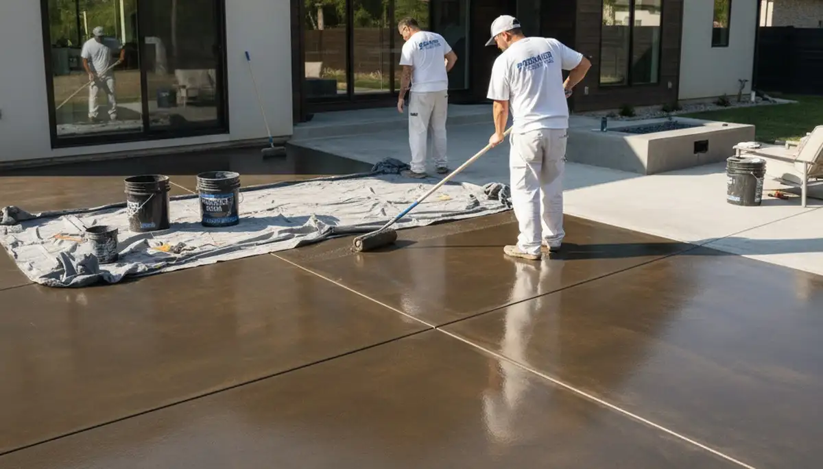 Professional concrete staining on residential patio in Chicago IL by expert house painters