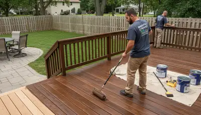 Professional deck and fence staining in Brookfield, IL by Chicago house painters protecting outdoor wood