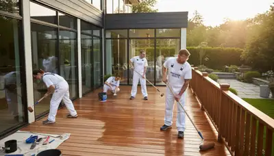 Professional deck staining service protecting outdoor wood surfaces in Chicago, IL