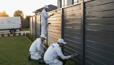 Professional fence painters applying durable exterior coating in Chicago, IL for weather protection
