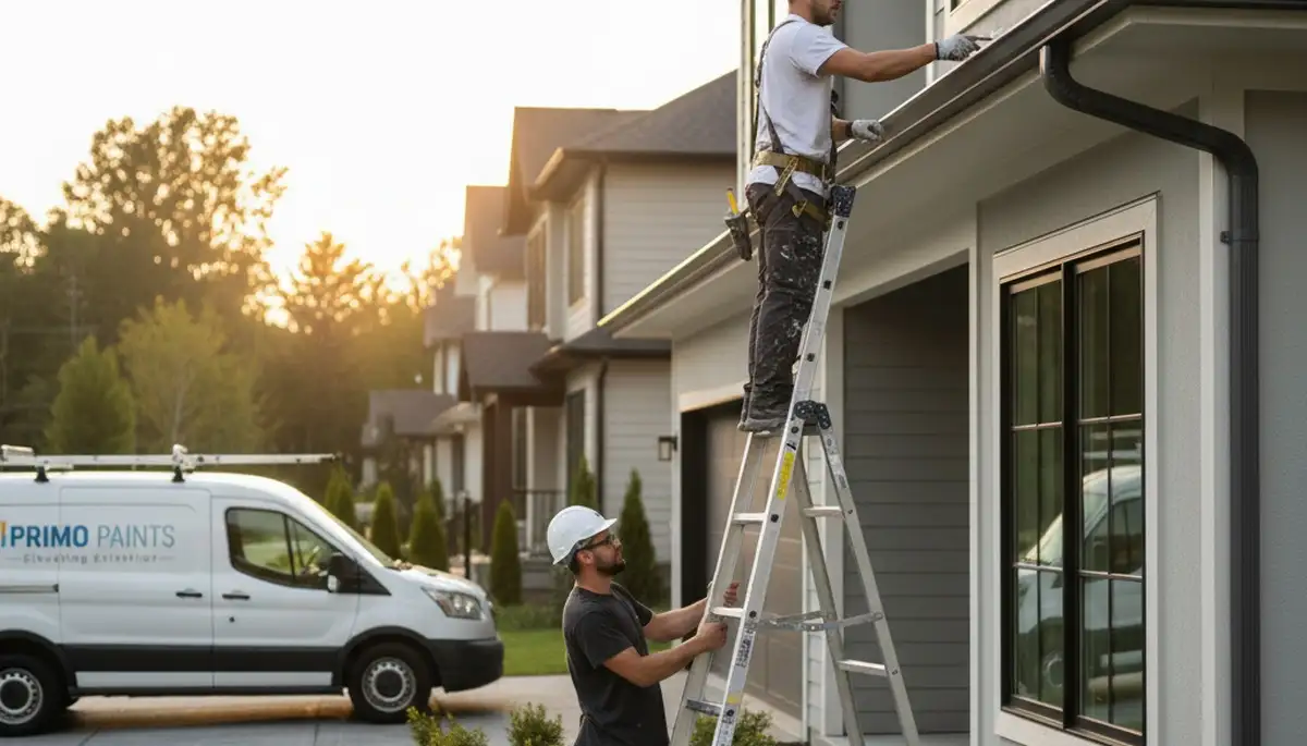 Professional gutter painting on a Chicago IL home by expert exterior house painters