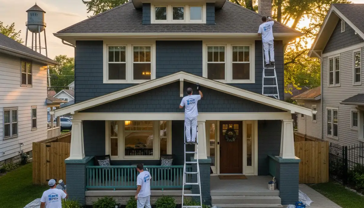 Professional house painters working on residential exterior in Chicago IL