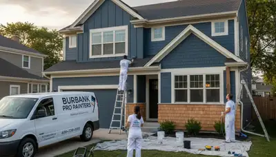 Professional house painters working on exterior home in Chicago IL