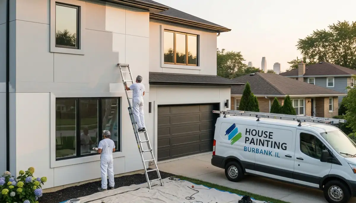 Professional house painters working on exterior home painting project in Chicago IL