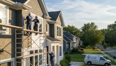 Professional house painters working on residential exterior in Chicago IL
