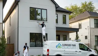 Professional house painters finishing exterior home paint job in Chicago IL