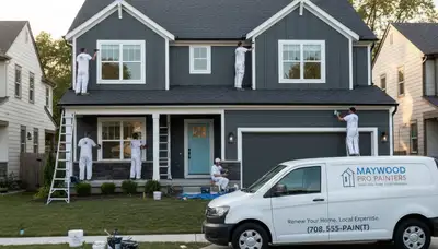 Professional house painters working on residential exterior in Chicago IL