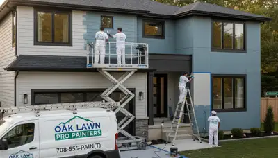 Professional house painters working on residential exterior in Chicago IL