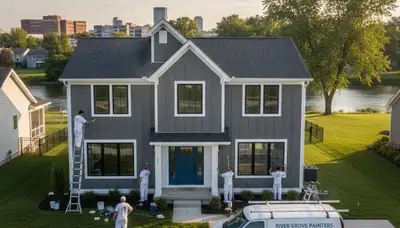 Professional house painters working on exterior home in Chicago IL