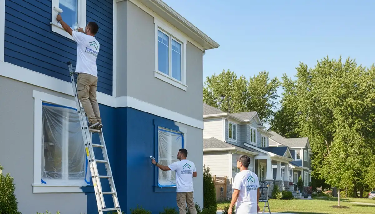 Professional house painters working on residential exterior in Chicago IL