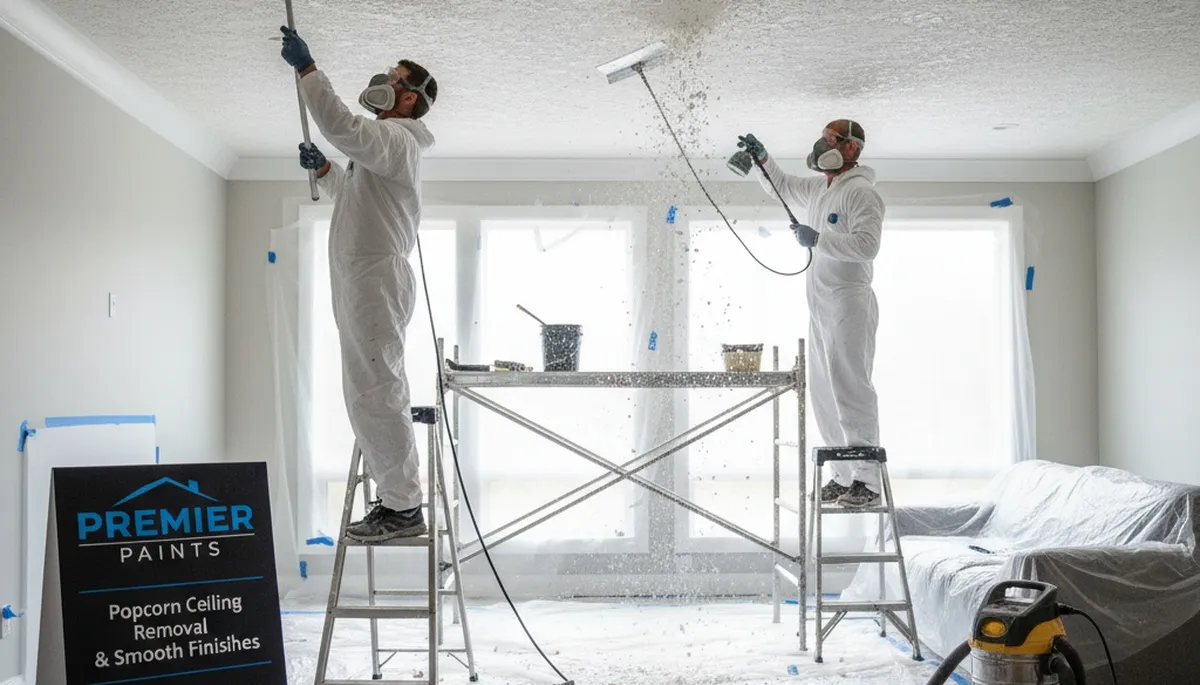 Professional popcorn ceiling removal in Chicago IL by expert painters for smooth, modern finishes