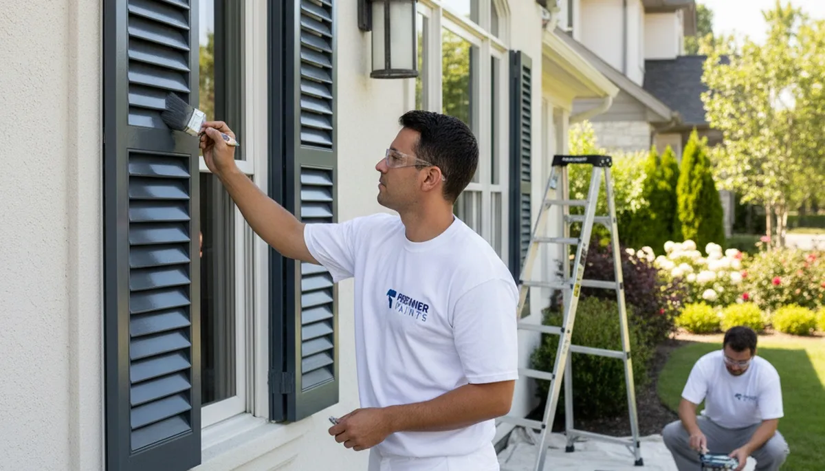 Professional shutter painting on Chicago home exterior by expert painters, enhancing curb appeal