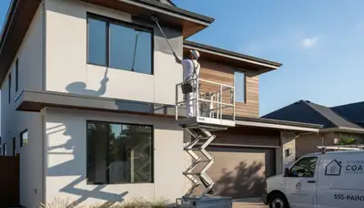Professional trim and fascia painting on Chicago IL home exterior by expert house painters