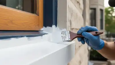 Professional painter applying smooth trim paint for a Chicago, IL home exterior with crisp, clean edges