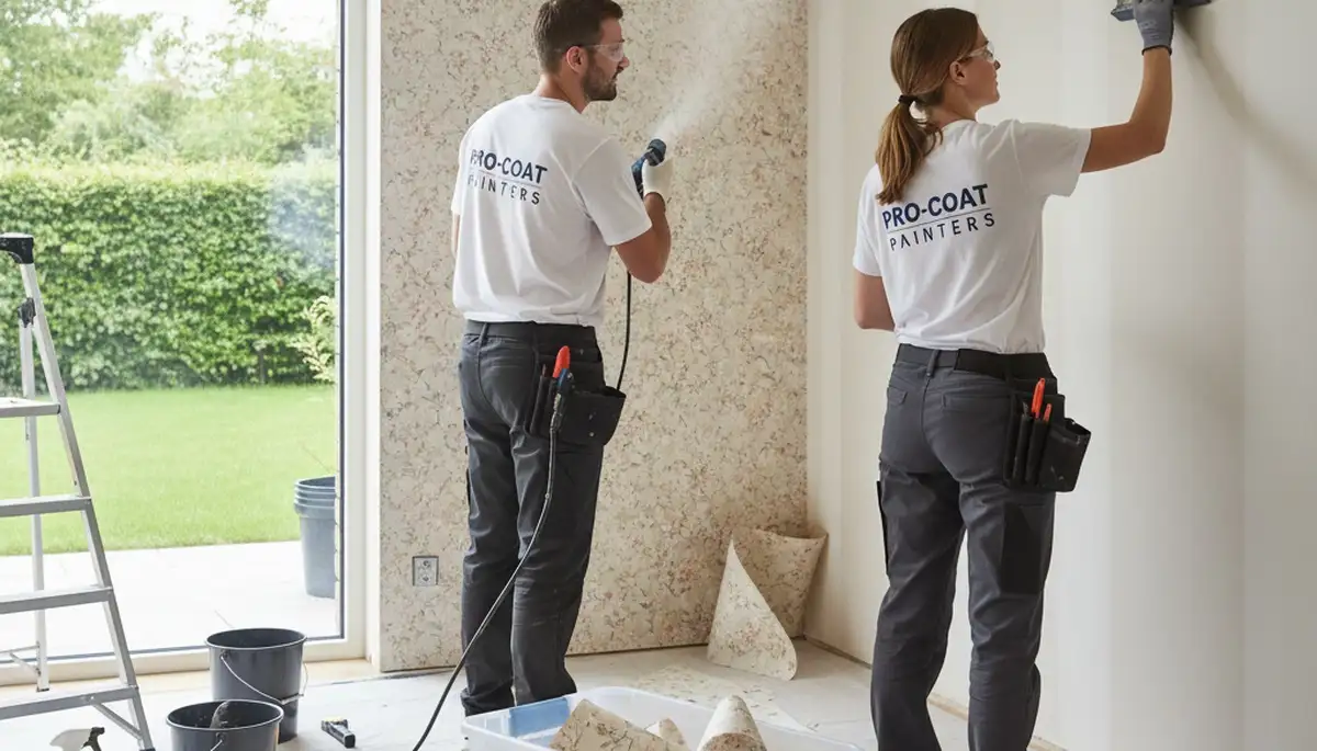 Professional wallpaper removal in Chicago IL home by expert painters prepping walls for repainting